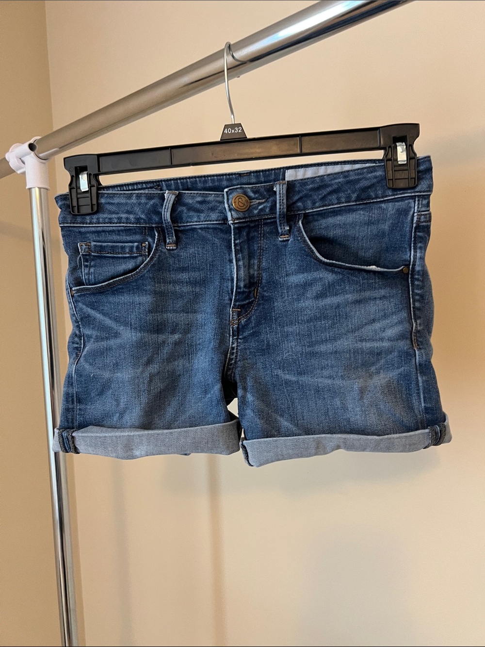Treasure & Bond Rolled Cuff Denim Shorts - Blue